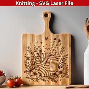 Stricken SVG Laser-Datei für Schneidebrett Gravur Design, Knit Crochet Lover Gravur-Datei, Garn & Nadel, Wolle Vektor Gravur