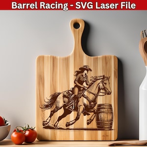 Barrel Racing SVG Laser file Running Horse Vector Engraving for Charcuterie & Cutting Board SVG, Texas Cowgirl Design Laser Engraving File