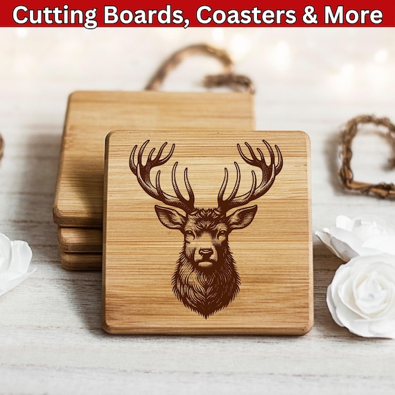 Antler Laser Engraving SVG File: Buck Deer Hunting Design  display picture 1