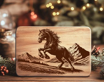 Horse SVG Laser File for Cutting board Engraving, Mountains Horse Scene Svg Design, Vector file for Charcuterie Board, Kitchen Decor
