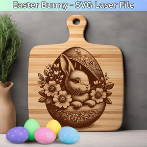 Archivos láser SVG de conejito de Pascua, diseño SVG de tabla de cortar, archivo de grabado láser de conejo SVG de huevo de Pascua, vector de Pascua para tabla de charcutería