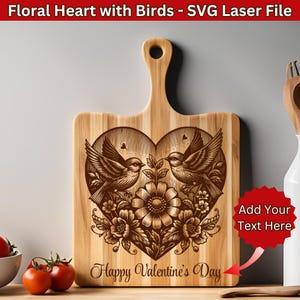 Coração com pássaros SVG Arquivos a laser, Dia dos Namorados SVG, Design de nome de casal para tábua de corte Svg, Presente personalizado Svg, Arquivo de gravação a laser de coração