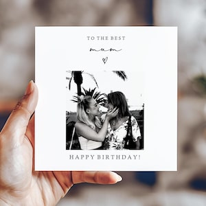 Personalised Mum Birthday photo card - best mum - 6x6 White Hammered Card - envelope included
