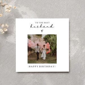 Personalised Husband Birthday photo card - best husband - 6x6 White Linen Card - envelope included