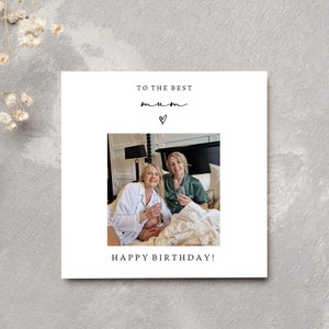 Personalised Mum Birthday photo card - best mum - 6x6 White Linen Card - envelope included