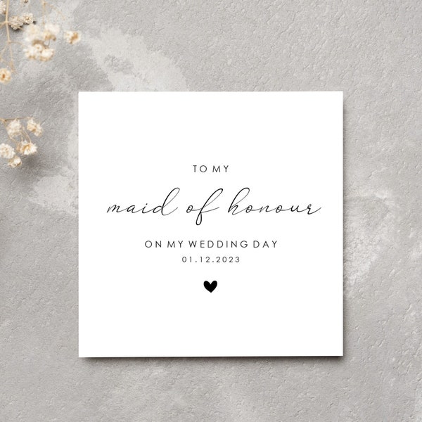 Personalised maid of honour wedding day card - card for maid of honour - to my maid of honour on my wedding day card - 6x6 white linen card