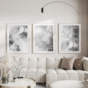 Grey and black abstract watercolour set of 3 prints - grey and black wall art - modern prints