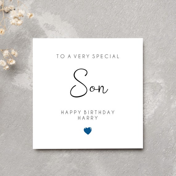 Son Birthday card -to a very special son - personalised - 6x6 White Hammered Card - envelope included