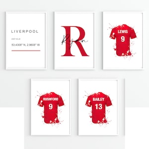 Set of 5 personalised Liverpool prints - football prints