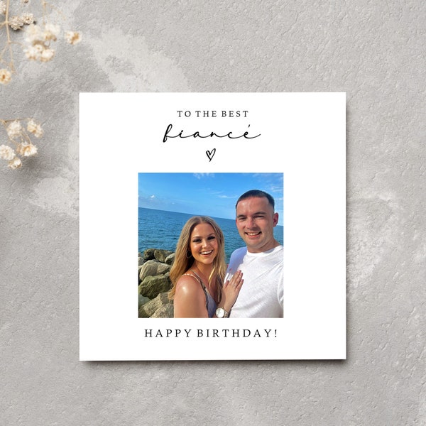 Personalised Fiancé Birthday photo card - best Fiancé  - 6x6 White Linen Card - envelope included