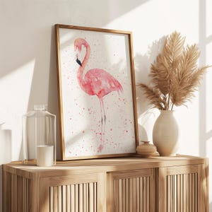 Pink Watercolour Splash Flamingo Print