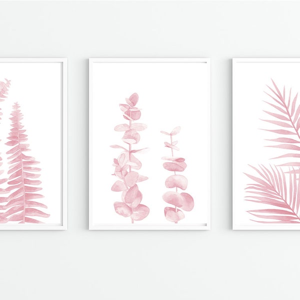 Pink leaf set of 3 prints