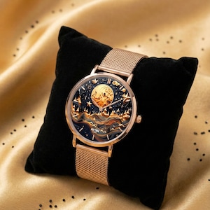 Montre lune de minuit | Art céleste | Montre unisexe |