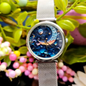 The Moon & The Stars Wristwatch 2 - Women&#39;s Watch - Engraved Watch