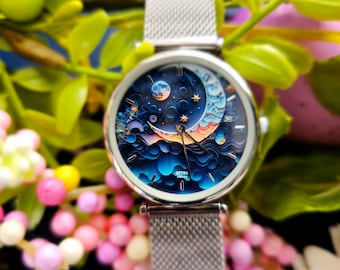 The Moon & The Stars Wristwatch 2 - Women&#39;s Watch - Engraved Watch