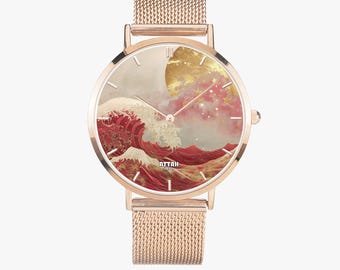 Womens Moon and Waves Chapter 2 | Rose Gold or Silver Stainless Steel Watch | Personalized Engraving