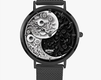 Yin and Yang Quilled Stainless Steel Watch - 33mm Silver/Black