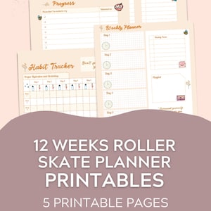 Roller Skate Planner Printable, Habit tracker, Skate Weekly Planner, 12 weeks planner, Planner for skater, Progress track for roller skater