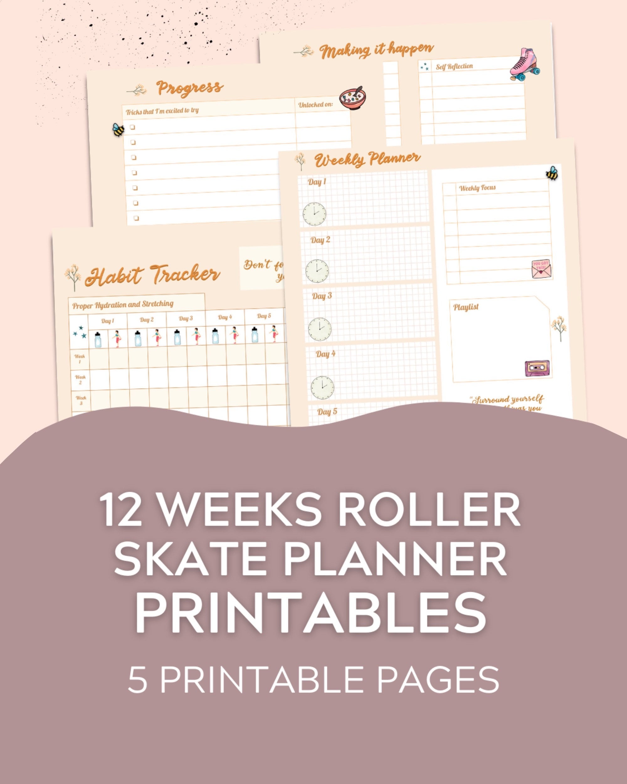 Roller Skate Planner Printable Habit Tracker Skate Weekly Planner 12 Weeks Planner Planner for Skater Progress Track for Roller Skater Etsy