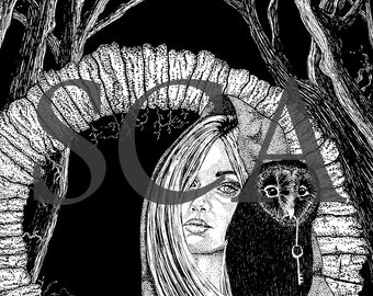 Through The Moongate - Art Print - Dark Fantasy, Witchy, Gothic Home Decor, Owl, Forest, Wildlife, Mystical, Nature, Fairytale Decor