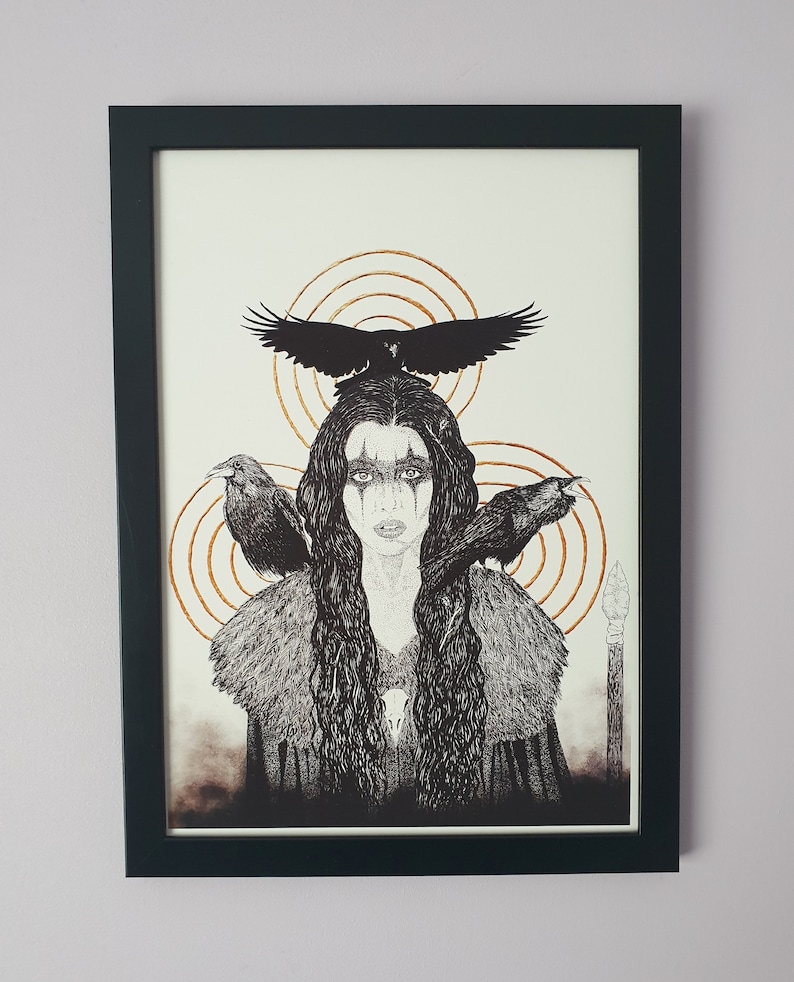 The Morrigan Print Pagan Art, Raven, Crow, Witchy Art, Witchy Decor, Gothic Home Decor, Irish Witchcraft, Mythology, Dark Art, Occult image 2