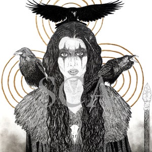 The Morrigan Print Pagan Art, Raven, Crow, Witchy Art, Witchy Decor, Gothic Home Decor, Irish Witchcraft, Mythology, Dark Art, Occult image 1