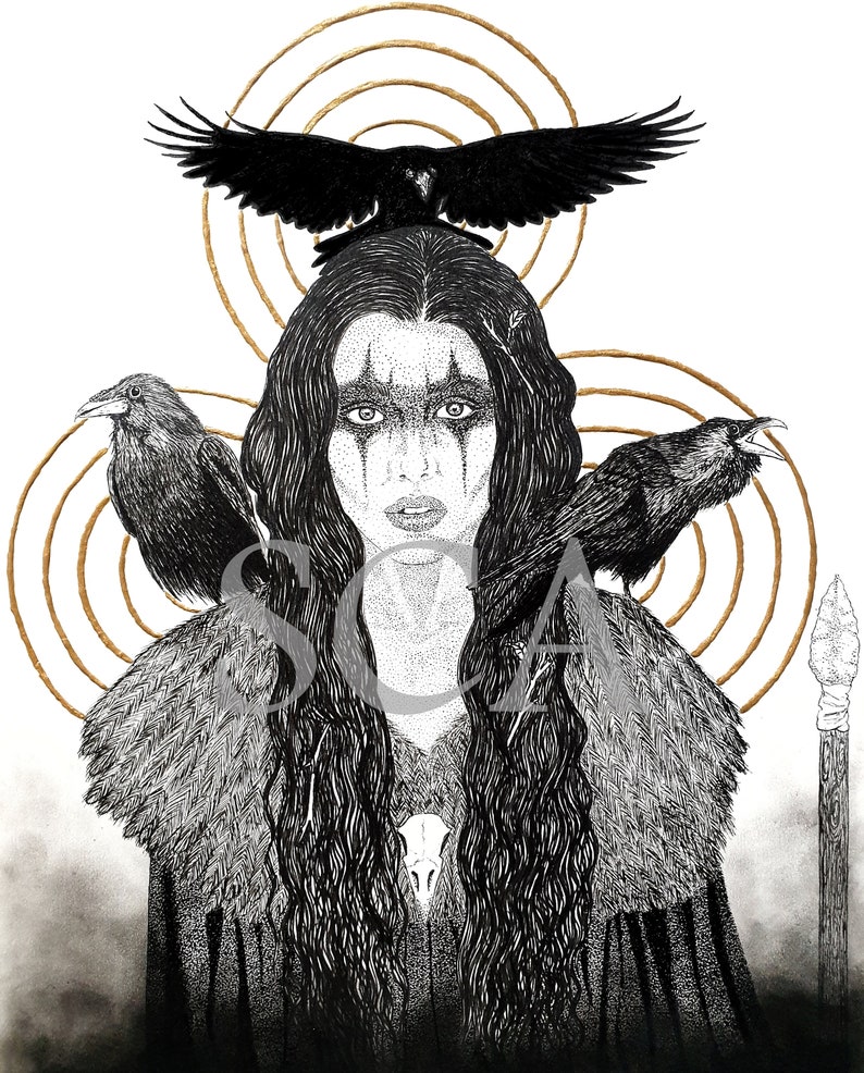 The Morrigan Print Pagan Art, Raven, Crow, Witchy Art, Witchy Decor, Gothic Home Decor, Irish Witchcraft, Mythology, Dark Art, Occult image 1