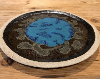 Large Turquoise & Salamander Stoneware Fusion Platter