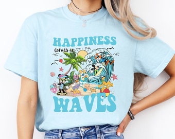Happiness Comes in Waves Shirt | Retro Vintage Disney Shirt | Retro Mickey and Friends Summer | Disney Family Shirts | Aulani Vacation Tee