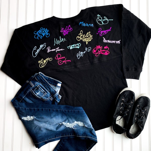 Disney Princess Inspired Character Autograph Signatures Jersey Shirt Disney Castle Princess Signature Jersey Shirt