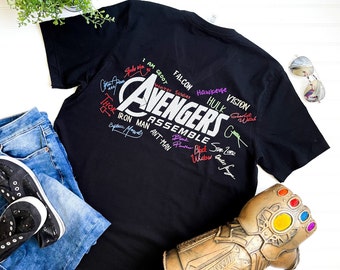 Avengers Assemble Camiseta autógrafa / Disney Marvel Avengers Campus Camiseta / Camisa de superhéroe / Camisas de la familia Disney