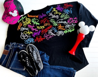Disney Inspired Character Autograph Signatures Jersey Shirt, Disney Princess, Pixar, Villains, Walt Disney Signature Jersey Shirt