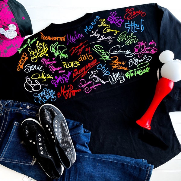 Disney Inspired Character Autograph Signatures Jersey Shirt, Disney Princess, Pixar, Villains, Walt Disney Signature Jersey Shirt