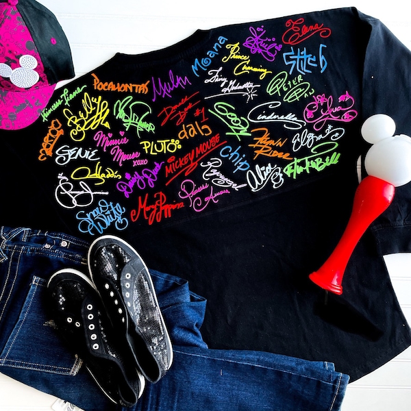 Disney Inspired Character Autograph Signatures Jersey Shirt, Disney Princess, Pixar, Villains, Walt Disney Signature Jersey Shirt