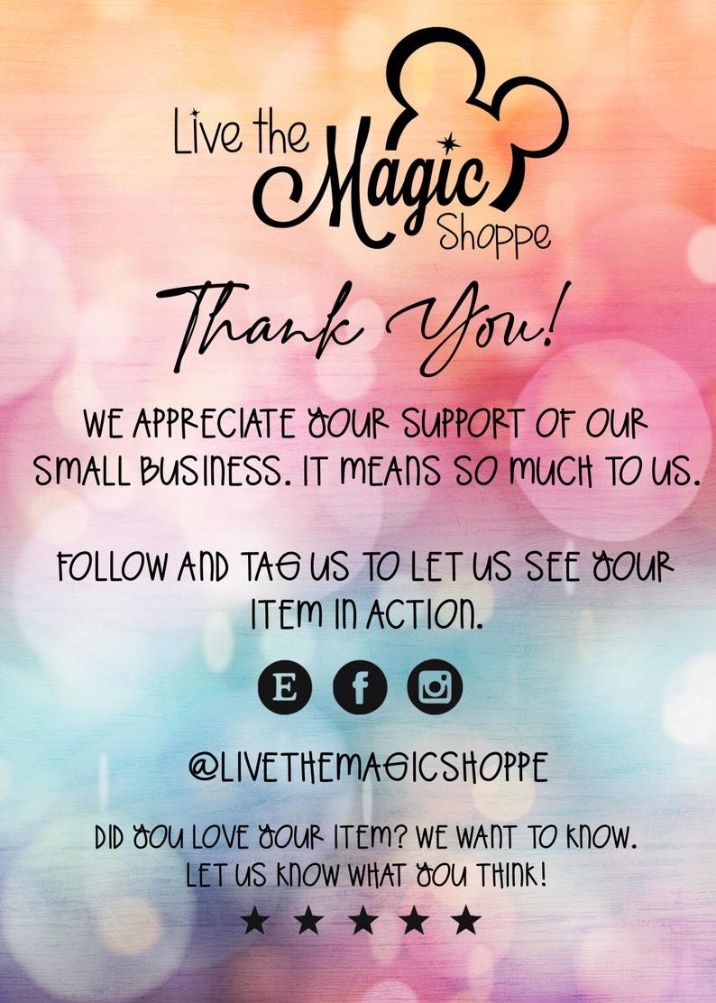 K&ouml;nnte beinhalten: Eine farbenfrohe Grafik mit dem Text "Live the Magic Shoppe" und "Thank You!" in einer Schreibschrift. Das Bild enth&auml;lt Social-Media-Symbole und einen Aufruf zum Teilen des Artikels. Der Hintergrund hat einen Bokeh-Effekt.