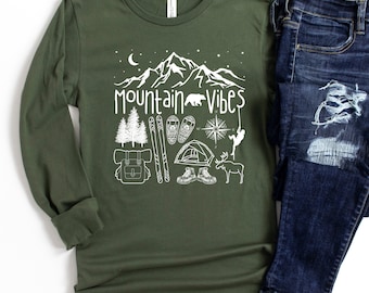 Women’s Mountain Long Sleeve Tee, Hiking Shirt for Her, Womens Camping Tops, Women Hiking Tshirt, Cute Adventure Shirt, Mountain Vibes Shirt