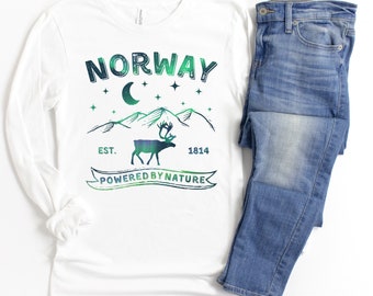 Norway Long Sleeve T-shirts, Northern Lights Tshirt, Norway Shirt, Hiking Shirts, Norway Tees for Her, Travel Norway Top, Norwegian Gift