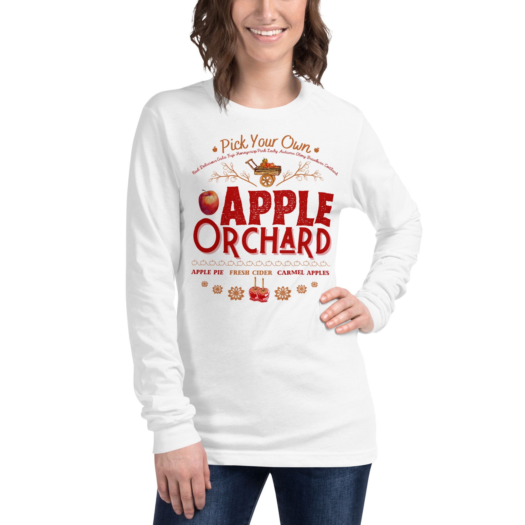 Fall Apple Long Sleeve T-shirt, Apple Orchard Tshirts, Cute Fall