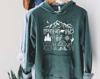 Dames berghoodie, wandelshirt voor haar, dames campinghoodie, dames wandelshirt, leuk avonturensweater, Mountain Vibes-hoodie