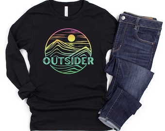 Women’s Nature Long Sleeve T-shirts, Cute Hiking Tees, Outsider Tshirt, Camping Shirts for Women, Mountain Tees, Wilderness Lover Gift