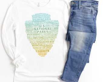 The 63 US National Parks Long Sleeve T-shirt, Americas National Parks Tee, Road Trip Tshirt, Travel America Shirt, National Park Gift