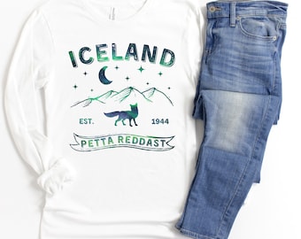 Iceland Long Sleeve T-shirt, Northern Lights Tshirt, Iceland Hiking Shirt, Icelander Tees for Her, Travel Iceland Top, Icelandic Gift