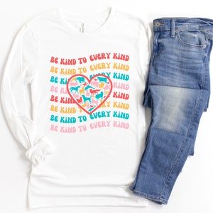 Be Kind To Every Kind Long Sleeve T-shirt, Vegan Tshirts for Women, Retro Vegan Tees, Plant Based Shirts, Animal Activism Shirts