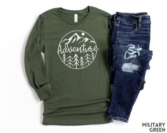Adventure Long Sleeve Tee for Women, Women’s Hiking Tshirts, Cute Nature Shirts, Camping Tees for Her, Outdoors T-Shirts, Wildness Tee