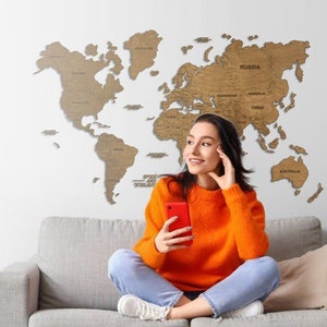 Wooden World Map Wall Art Travel Map Wood world map 5th Anniversary husband gift Home wall art Housewarming gift