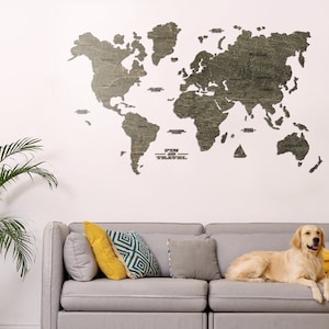 Housewarming Gift World Map Wall Art for HOME Wooden World Map Push Pin Anniversary Gift
