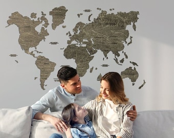 Natural Wooden World Map with Countries World Map Wall Art for Home and Office Travel Map Housewarming gift Wood Carving Wall Art
