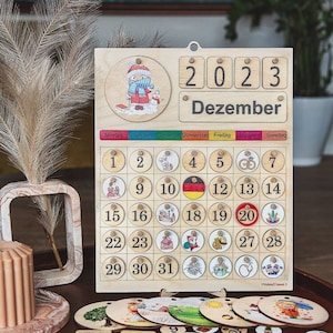 Calendario in legno personalizzato Calendario perpetuo per bambini Calendario da tavolo beige Eterno Montessori Regalo di compleanno Scrivania Stagioni Regalo per la festa della mamma