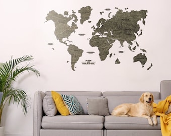 Housewarming Gift World Map Wall Art for HOME Wooden World Map Push Pin Anniversary Gift