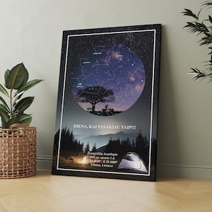Ciel nocturne Carte des étoiles personnalisée Canva Star Charts Cadeau personnalisé Carte des étoiles par date Canva Modèle Cadeau de mariage Baby Shower Cadeau Astronomie